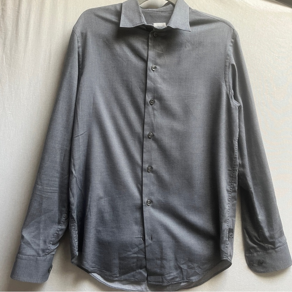 Armani Collezioni Men's Grey Long-Sleeve Button-Up Shirt Sz S